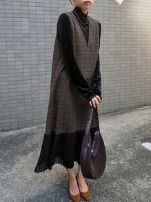 FRIFUL Vestido de suéter largo y grueso a cuadros para mujer, forrado térmicamente para otoño e invierno