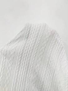 Chiquease Solid Lantern Sleeve V Neck Rib-Knit Tee Fall Cloth For Women - White - View 7