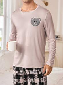 Men's Bear & Plaid Pattern Loungewear/Pajama Set - Multicolor - View 6
