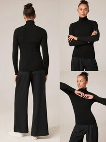 GLOWMODE Merino Wool Slim Fit High Neck Long-Sleeve Turtleneck Sweater Daily Casual Machine Washable - Black - View 8