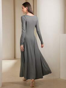 Feyla 女士优雅收腰纯色长裙，秋季