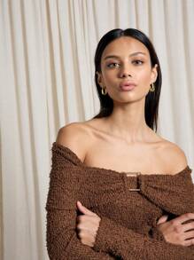 AiiRZ 金属细节蓬松针织长袖紧身迷你连衣裙 - 棕色 - 查看 4