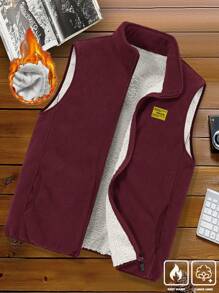 Manfinity Homme Loose Fit Men's Letter Patched Teddy Vest Jacket - Red - View 4