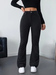 SHEIN MOOSTA Women's Front Button Pocket Casual Corduroy Pants Fall Cloth For Women - Grey - View 7