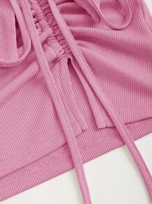 Sweetra Y2K 女款纯色抽绳系带腰部不对称下摆半身裙 - 粉色 - 查看 3