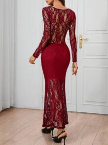 SHEIN Clasi Women's Fashionable Versatile Fashion Black Lace Mermaid Party Dress, Autumn/Winter