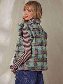WESTFADE Plaid Cotton Bow Front Puffer Vest Top - Nashville Outfits