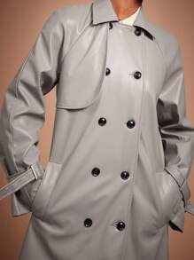 COSMINA 女士休闲银灰色中长款风衣，春/秋 - 灰色 - 查看 7