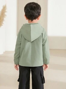 SHEIN Young Boy Front Button Long Sleeve Simple Casual Hooded Jacket