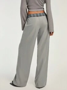 COSMINA Women Plain Color Patchwork Front Button Pocket Casual Pants - Multicolor - View 2