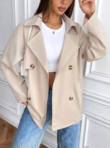 SHEIN Unity 女式简约 H 型中长款卡其色风衣 - 卡其色 - 查看 3