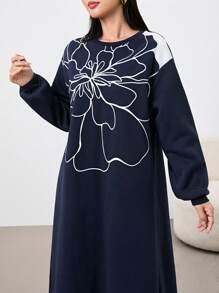 Mulvari 女式花卉印花圆领长袖休闲卫衣裙秋冬