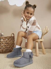 Mini mi 畅销儿童可爱灰色蝴蝶结及踝雪地靴 – 温暖、柔软、时尚的冬季款式，适合小王子 - 灰色 - 查看 1