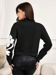 Mulvari Women's Turtleneck Long Sleeve Patterned Detail Casual Sweater