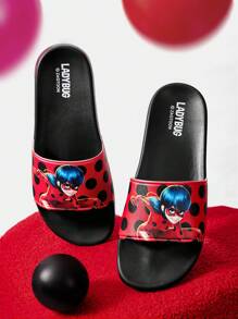 Miraculous Ladybug X SHEIN Cartoon Figure And Polka Dot Print Slippers, Lightweight For Indoor And Outdoor Wear, Spring Shoes, Spring Break Easter For Casual Beach Style