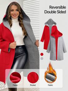 SHEIN Clasi Chaqueta casual con capucha y manga larga, reversible, de talla grande