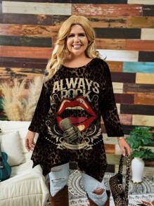 SHEIN LUNE Plus Size Women New Year Casual Colorblock Striped Side Slit  T-Shirt Autumn T-Shirt