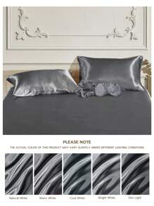 3 Pcs/Set 1pc Silky Satin Pillowcase, 1pc Blackout Eye Mask, 1pc Scrunchie,Silky Pillow Case For Hair And Skin, Luxurious And Silky Smooth, Ultra Soft And Breathable, No Pillowcore, Machine Washable ,Good Gifts For Mum Dad Friend And Travel Sleep, Wedding Gift, Grey