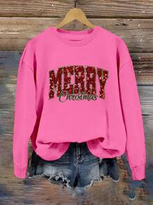 INAWLY Áo nỉ cổ tròn nữ, áo thể thao in logo thu/đông - Màu Hồng Tươi - Xem 1