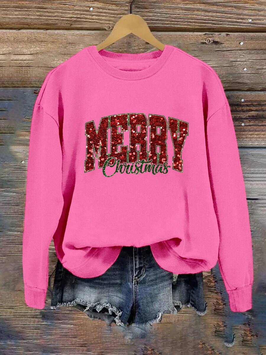 INAWLY Áo nỉ cổ tròn nữ, áo thể thao in logo thu/đông - Màu Hồng Tươi - Xem 1