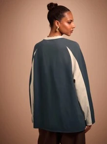 COSMINA Women's Casual Raglan Sleeve Colorblock Graphic Long Sleeve T-Shirt, Spring/Autumn - Multicolor - View 2