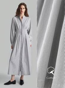 Ontre Áo sơ mi dài tay sọc xám ngày lễ mùa xuân mới 2025 cho nữ, kiểu dáng váy dài thường ngày có eo - Nhiều màu - Xem 7