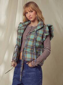 WESTFADE Plaid Cotton Bow Front Puffer Vest Top - Nashville Outfits