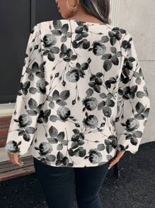 Glamance RITA PIRES PATTERN Plus size kvinnor Elegant romantiskt konstnärligt tryck långärmad blus, för semester, nyår, semester, vår, strand, festival - Multifärgad - Visa 2