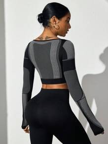 Easithlete Women Graphic Print Close-Fitting Long Sleeve Workout Top Sweater