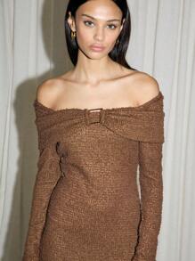 AiiRZ 金属细节蓬松针织长袖紧身迷你连衣裙 - 棕色 - 查看 6