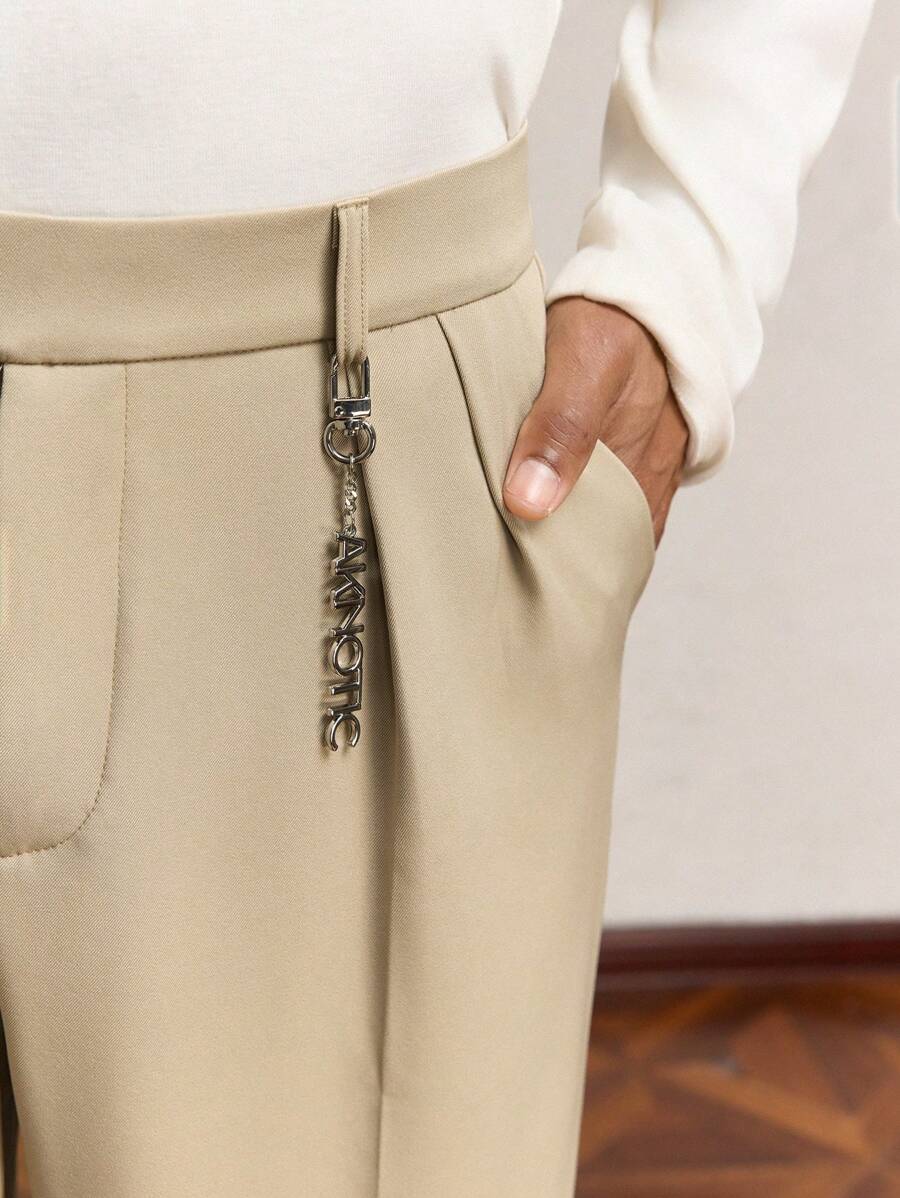 AKNOTIC Formal Men's Slim Fit Casual Mid-Waist Straight Leg Casual Suit Pants, Suitable For Autumn & Winter - Apricot - View 1