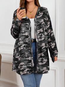 SHEIN LUNE 大码长袖迷彩休闲外套秋冬季返校节新年女士假日保暖 - 彩色 - 查看 1