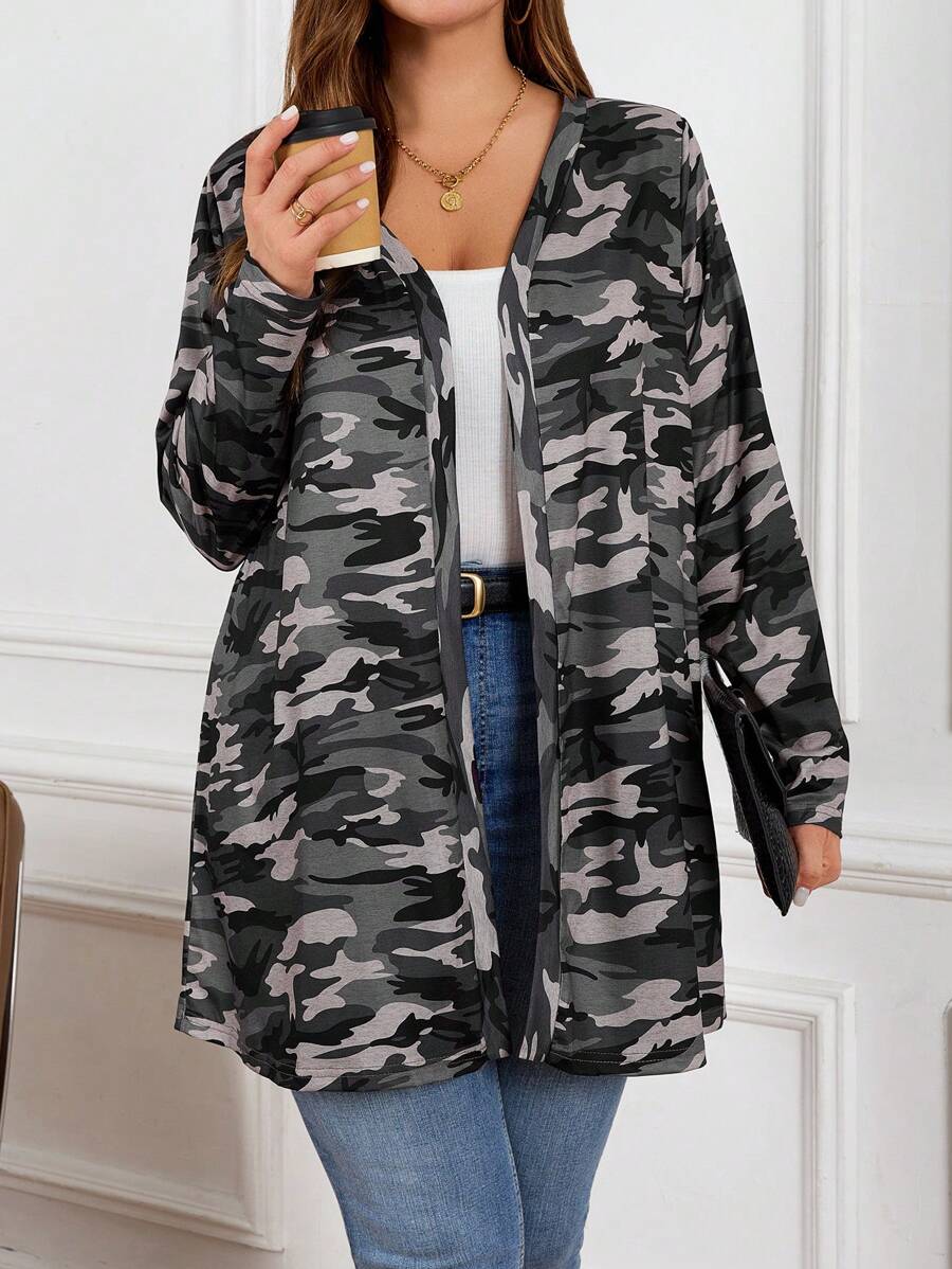 SHEIN LUNE 大码长袖迷彩休闲外套秋冬季返校节新年女士假日保暖 - 彩色 - 查看 1