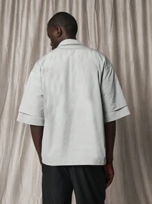 SUMWON Camisa con bolsillo con cierre delantero, manga de capa de codo y ajuste tipo caja - Gris - Ver 3