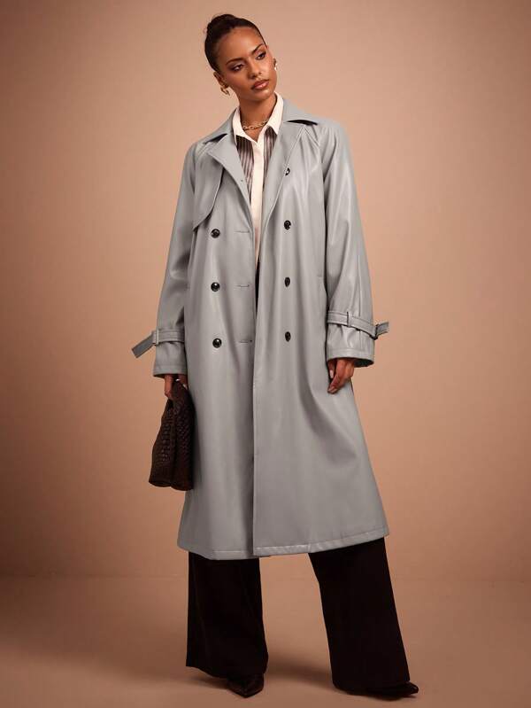 COSMINA Abrigo de trinchera casual gris plateado de longitud media para mujer, primavera/otoño