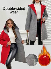 SHEIN Clasi Chaqueta casual con capucha y manga larga, reversible, de talla grande