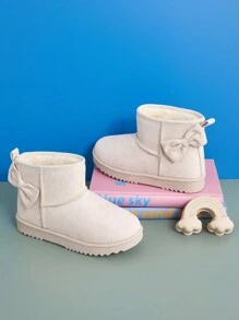 Mini mi 畅销儿童可爱沙色蝴蝶结踝雪地靴 – 温暖、柔软、时尚的冬季款式，适合小王子 - 米色 - 查看 2