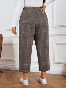 SHEIN LUNE Plus High Fall And Winter Pants Plaid Pattern Waist Plicated Detail Pants Holiday Outfit Party Festival Outfits