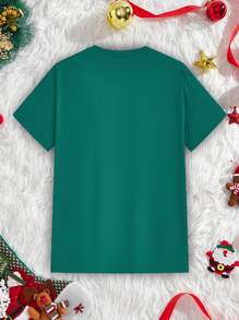 Manfinity Homme Fashionable Casual Christmas Wine Glass Pattern Print Couple T-Shirt, Men's Regular Fit Short Sleeve Tee, Olive Green