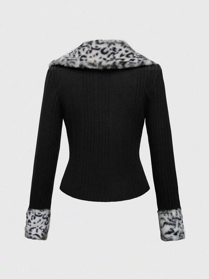 Our Grunge Punk Y2K Gyaru Retro Slim Leopard Print Contrast Faux