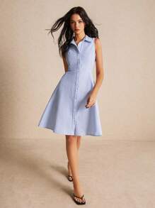 SHEIN Frenchy 休闲通勤前扣无袖条纹连衣裙