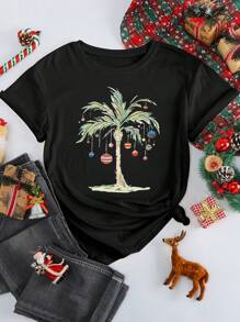 INAWLY T-shirt à col rond pour femmes, Noël, style simple, mode décontractée, porter au quotidien, t-shirts graphiques pour femmes, hauts