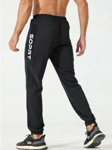 Gym Rark Boyfriend Style Men's Casual Front Tie Pocket Letter Print Minimalist Sports Pants Sweat Pants - Black - View 2
