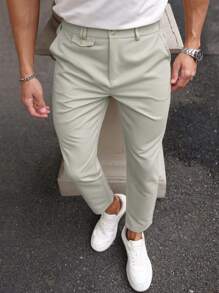 Manfinity Mode Pantalones casuales rectos y holgados de color liso para hombre, para golf