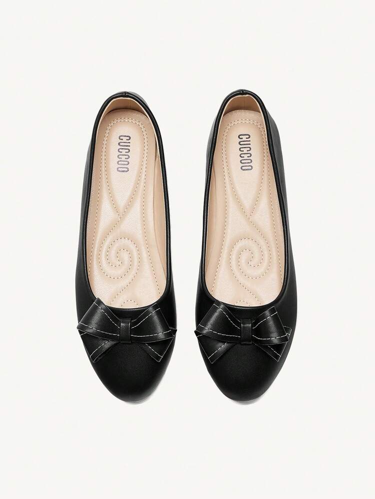 CUCCOO CHICEST Women Bow Decor Simple Flat Loafers, Casual Everyday Wear For Christmas And New Year Holiday Vibe Fall And Winter Valentines