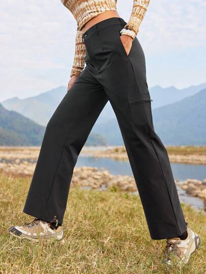 In My Nature Women's Solid Color Front Button Pocket Casual Fashion Hiking Pants For Winter