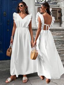 SHEIN Cottnline Backless Detailed Crepe Fabric Maxi Dress - White - View 2