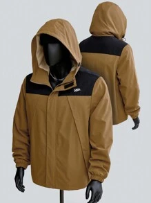 Manfinity VCAY Men's Woven Stylish Casual Young Colorblock Long Sleeve Jacket, For Fall Winter - Khaki - View 1