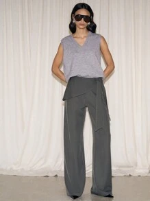 AiiRZ Tie Side Wide Leg Trousers - Grey - View 4