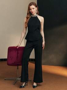MOTF PREMIUM ÁO BLOUSE CỔ HỞ KHÔNG TAY ĐÁ NHỰA - màu đen - Xem 6